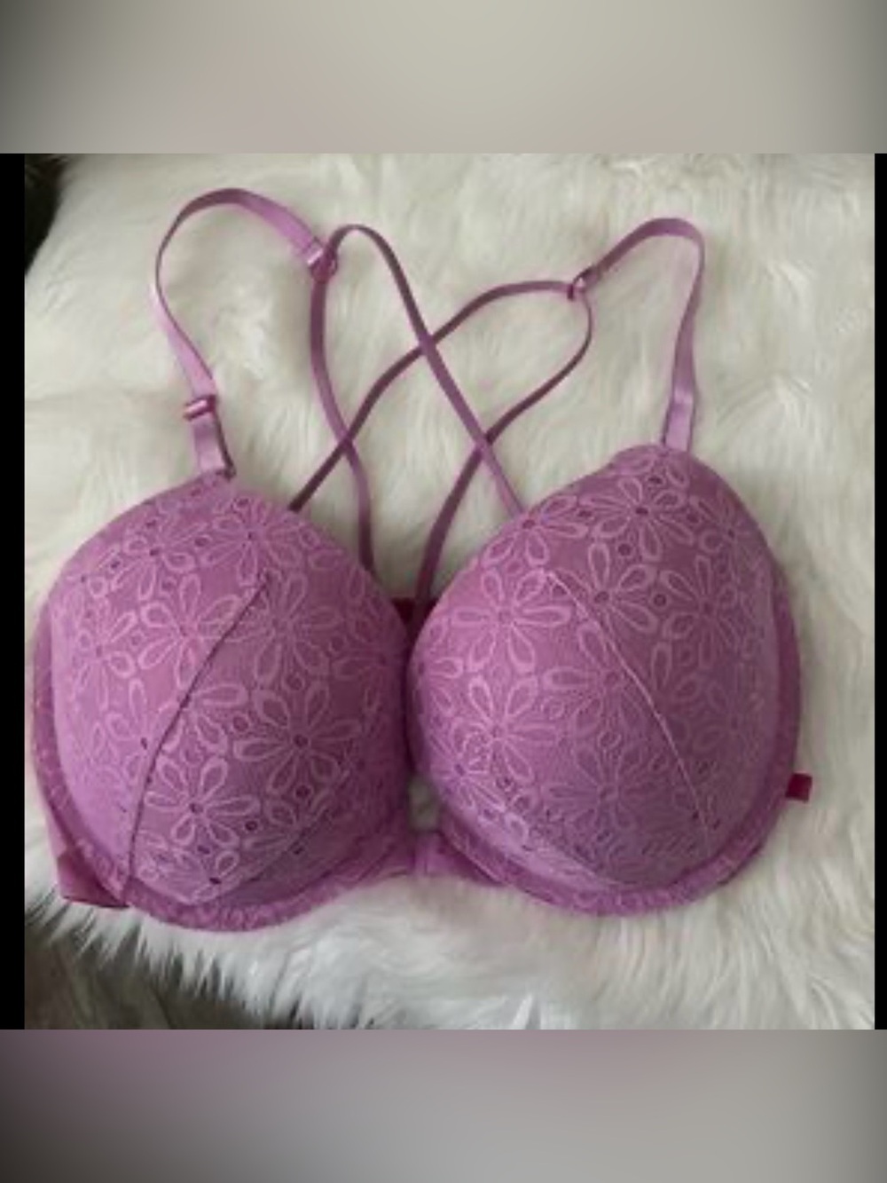 Victoria's Secret Lilac Floral Lace Push-Up Bra with Crisscross Straps